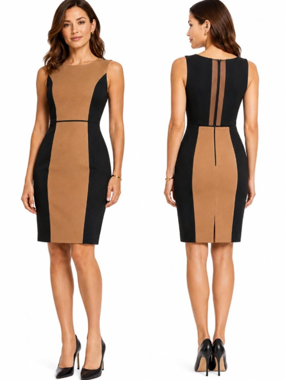 Club Monaco Letitia Colour-Block Midi Pencil Sheath Dress Navy Brown Size 10